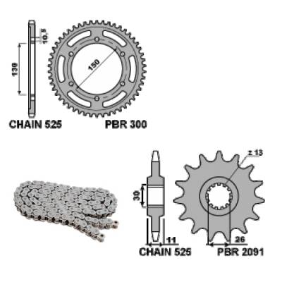 EK1874G Chain and Sprockets Kit 16 / 42 / 525 PBR YAMAHA TDM 2002 > 2012