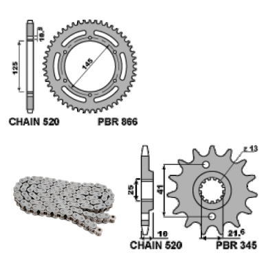 KIT XT/600 TENERE ELETTRICO 87-94 CORONA PIGNONE PBR CATENA DID
