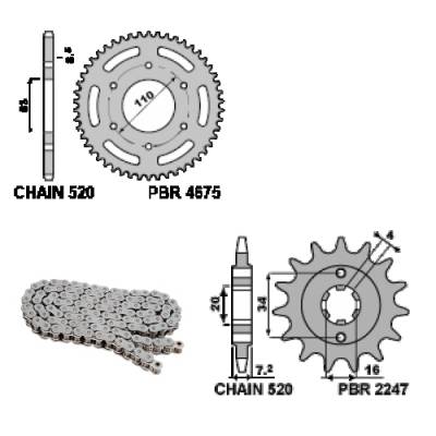 EK1999 Chain and Sprockets Kit 14 / 42 / 520 PBR KTM RC 2016