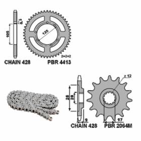 EK2521 Chain and Sprockets Kit 12 / 62 / 428 PBR HM CRE DERAPAGE 2006 > 2012