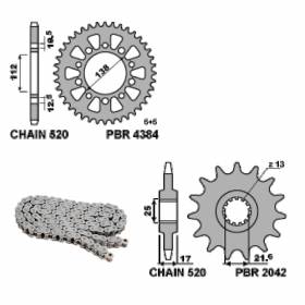EK2545G Chain and Sprockets Kit 17 / 39 / 520 PBR HONDA INTEGRA DCT 2014 > 2020