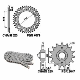 EK2547G Chain and Sprockets Kit 16 / 43 / 525 PBR HONDA CROSSRUNNER 2015 > 2020