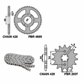 EK2552 Chain and Sprockets Kit 15 / 45 / 428 PBR HONDA CB125F 2015 > 2020