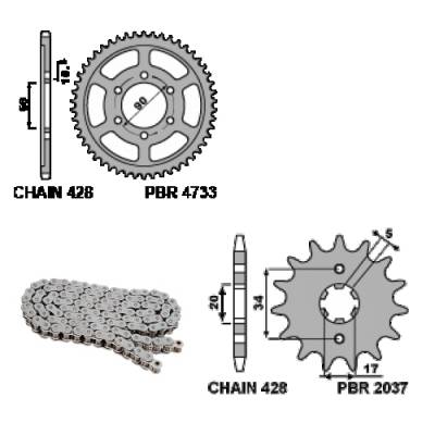 EK2564G Chain and Sprockets Kit 15 / 47 / 428 PBR HONDA CB125R 2018 > 2021