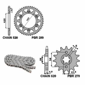 EK2618 Chain and Sprockets Kit 13 / 47 / 520 PBR HONDA CRF F 2006 > 2018