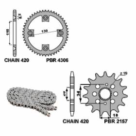 EK2619 Chain and Sprockets Kit 15 / 50 / 420 PBR HONDA CRF R 2007 > 2022