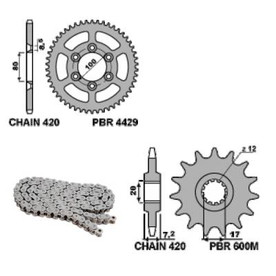 EK2683 Chain and Sprockets Kit 11 / 48 / 420 PBR RIEJU RR / SPIKE SM 2003 > 2004