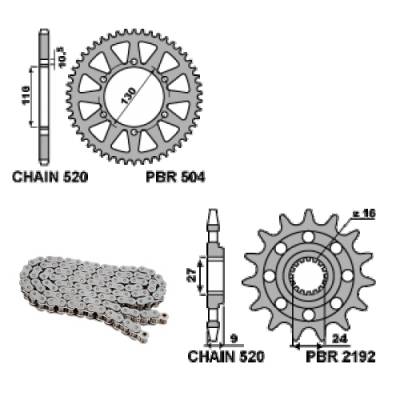 EK2705G Chain and Sprockets Kit 17 / 42 / 520 PBR SUZUKI GSX-R 2009 > 2016