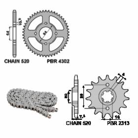EK2743 Chain and Sprockets Kit 15 / 46 / 520 PBR SUZUKI VAN VAN 2016 > 2020