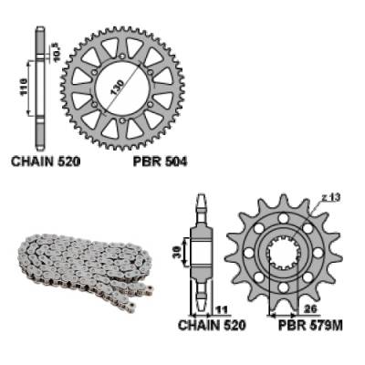 EK2812G Chain and Sprockets Kit 17 / 47 / 520 PBR YAMAHA YZF-R1 2009 > 2014