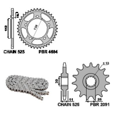 EK2851G Chain and Sprockets Kit 16 / 41 / 525 PBR YAMAHA YZF-R1 2015 > 2022