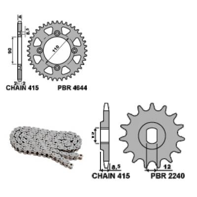 EK2890 Chain and Sprockets Kit 11 / 40 / 415 PBR HUSQVARNA TC 2018 > 2020
