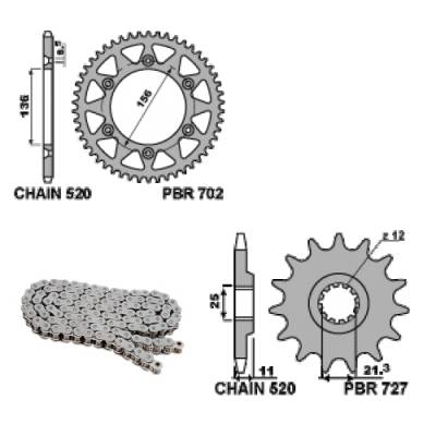 EK2924G Chain and Sprockets Kit 14 / 50 / 520 PBR HUSQVARNA TC 2008 > 2010