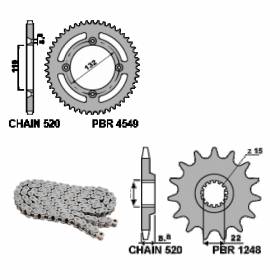 EK2966G Chain and Sprockets Kit 11 / 48 / 520 PBR KTM FREERIDE 2012 > 2016