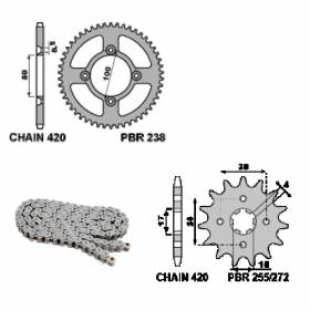 EK2980 Chain and Sprockets Kit 14 / 38 / 420 PBR HONDA CRF F 2013 > 2023