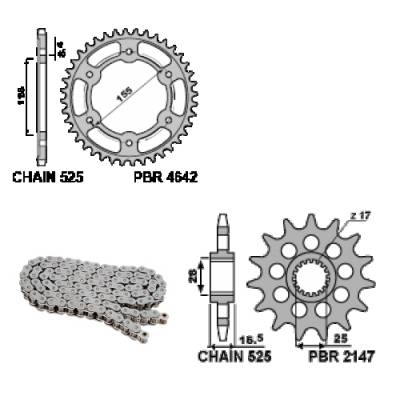 EK2990G Chain and Sprockets Kit 17 / 38 / 525 PBR KTM SUPERDUKE GT 2016 > 2022