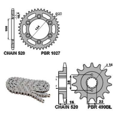 EK362G Chain and Sprockets Kit 15 / 41 / 520 PBR DUCATI MONSTER IE / DARK 2002