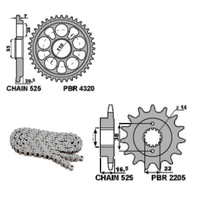 EK390G Chain and Sprockets Kit 15 / 41 / 525 PBR DUCATI MONSTER S2R 2006 > 2008