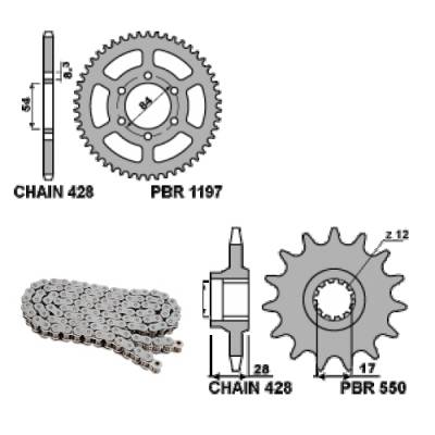 EK405 Chain and Sprockets Kit 16 / 52 / 428 PBR GILERA RX ARIZONA 1984 > 1986