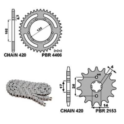 EK456 Chain and Sprockets Kit 11 / 53 / 420 PBR GILERA RCR 2012 > 2016
