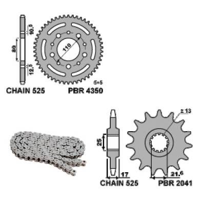 EK574G Chain and Sprockets Kit 15 / 40 / 525 PBR HONDA CB X,Y 1999 > 2003