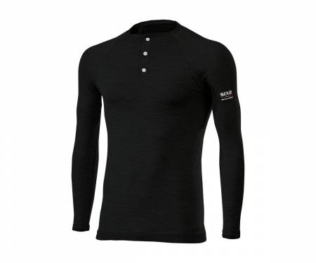 SERMLXLWO-NE T-shirt SIX2 long sleeves Serafino Merinos WOOL BLACK - L/XL
