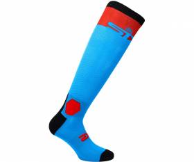 SIX2 Long reinforced motorcycle socks TURQUOISE/RED