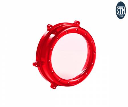 ODU-R400 Tapa De Embrague Transparente Lisa Stm Color Rojo Ducati V4 Panigale 2018 > 2023