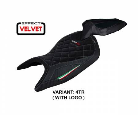 APT66KV-4TR-1 Rivestimento sella Kenya Velvet Tricolore TR + logo T.I. per Aprilia Tuono 660 2021 > 2024