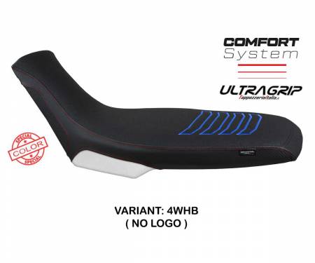 APTU66BC_4WHB_2 Seat saddle cover Boras special color comfort system White - Blue WHB T.I. for Aprilia Tuareg 660 2021 > 2024