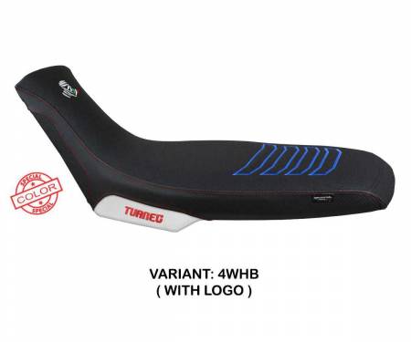 APTU66BU_4WHB_1 Seat saddle cover Boras Special Color Ultragrip White - Blue WHB + logo T.I. for Aprilia Tuareg 660 2021 > 2024