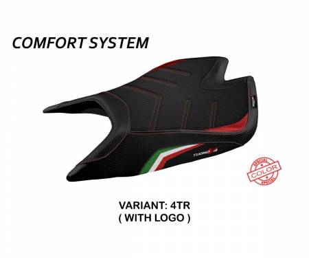 ATV4FNSC-4TR-1 Housse de selle Nashua special color comfort system Tricolore TR + logo T.I. pour Aprilia Tuono V4 Factory 2021 > 2023