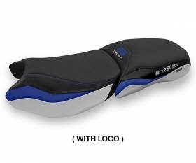 Seat saddle cover Gignese Blue - White BEW + logo T.I. for BMW R 1250 GS Adventure 2019 > 2023