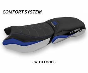 Seat saddle cover Mapello comfort system Blue - White BEW + logo T.I. for BMW R 1250 GS Adventure 2019 > 2023