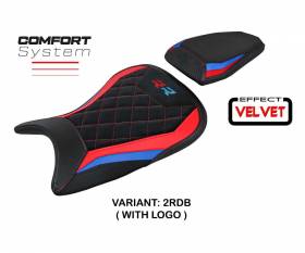 Housse de selle Aichen Velvet Comfort System Rouge - Noir RDB + logo T.I. pour BMW S 1000 RR 2019 > 2024