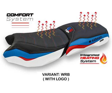 BMWGSAHS-WRB-1-HS Seat saddle cover Heating Comfort System White - Red - Blue WRB + logo T.I. for BMW R 1250 GS ADVENTURE 2019 > 2023