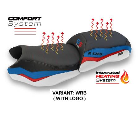 BMWGSHS-WRB-1-HS Seat saddle cover Heating Comfort System White - Red - Blue WRB + logo T.I. for BMW R 1250 GS 2019 > 2023