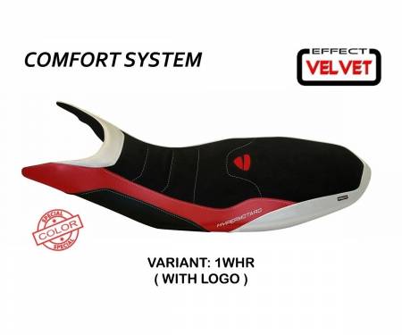 DH98VS-1WHR-1 Seat saddle cover Varna Special Color Velvet Comfort System White - Red (WHR) T.I. for DUCATI HYPERMOTARD 821 / 939 2013 > 2018