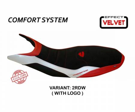 DH98VS-2RDW-1 Seat saddle cover Varna Special Color Velvet Comfort System Red - White (RDW) T.I. for DUCATI HYPERMOTARD 821 / 939 2013 > 2018