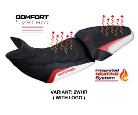 Sattelbezug Sitzbezug Heating Comfort System Weiss - Rot WHR + logo T.I. fur DUCATI MULTISTRADA 1200 2015 > 2020