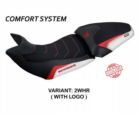 DMLV2HC-2WHR-1 Seat saddle cover Haria comfort system White - Red WHR + logo T.I. for Ducati Multistrada V2 2021 > 2024