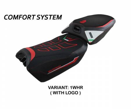 DMLV4MC-1WHR-1 Sattelbezug Sitzbezug Meknes comfort system Weiss - Rot WHR + logo T.I. fur Ducati Multistrada V4 2022 > 2024