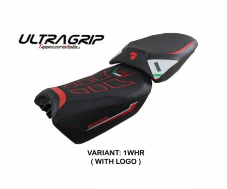DMLV4SU-1WHR-1 Safi Ultragrip LOGO White/Red T.I. Seat Cover for Ducati Multistrada V4 2021 > 2024