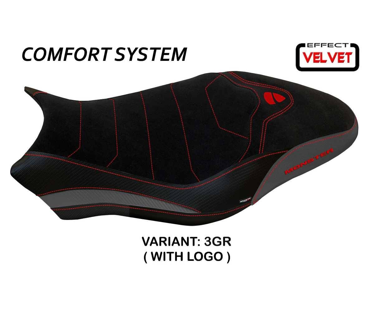 DMN81O1-3GR-7 Funda Asiento Ovada 1 Velvet comfort system Gris GR + logo T.I. para Ducati Monster 821 2017 > 2020