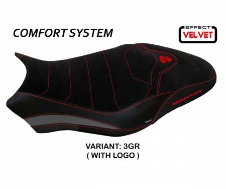 DMN81O2-3GR-7 Housse de selle Ovada 2 Velvet comfort system Gris GR + logo T.I. pour Ducati Monster 1200 2017 > 2020