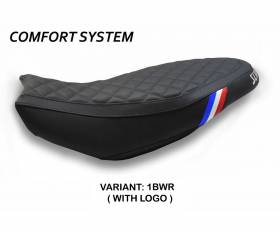 Seat saddle cover Vintage comfort system Blue - White - Red BWR + logo T.I. for Ducati Scrambler 400 2015 > 2023