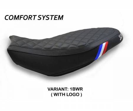 DSCVC-1BWR-1 Sattelbezug Sitzbezug Vintage comfort system Blau - Weiss - Rot BWR + logo T.I. fur Ducati Scrambler 400 2015 > 2023
