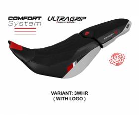 Sattelbezug Sitzbezug Thar ultragrip comfort system Weiss - Rot WHR + logo T.I. fur Ducati Desert-X 2022 > 2024