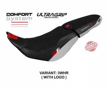 DSTXTC-3WHR-1 Seat saddle cover Thar ultragrip comfort system White - Red WHR + logo T.I. for Ducati Desert-X 2022 > 2024