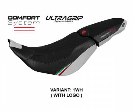 DSTXTT-1WH-1 Housse de selle Thar Trico ultragrip comfort system Blanche WH + logo T.I. pour Ducati Desert-X 2022 > 2024